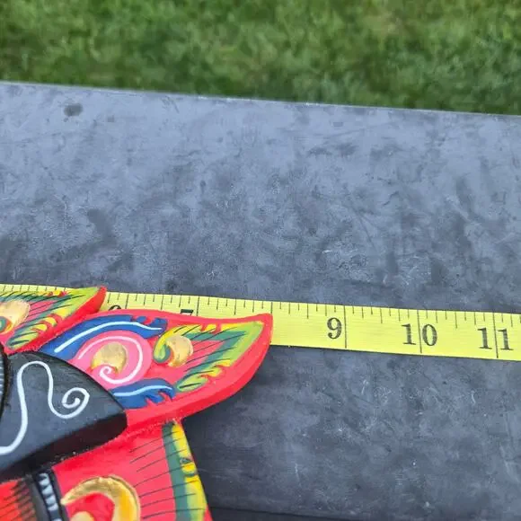 Vintage Balinese Garuda Mask Hand Painted Marked Mythical Ceremonial Wall Art